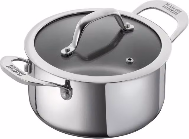Kuhn Rikon Silver Stainless Steel Casserole Pot with Glass Lid, 1.5 l
