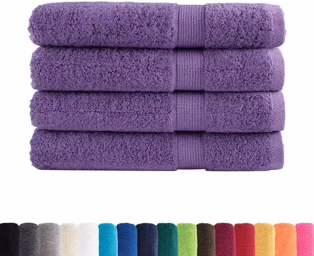 Berkfield Home SOLUND Premium Cotton Terry Towels, 4 Piece Set, Purple, W: 100 cm, L: 200 cm, 600 gsm