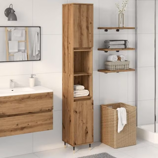 Berkfield Home Artisan Oak Bathroom Cabinet in Brown, W/D/H: 30 x 30 x 190 cm