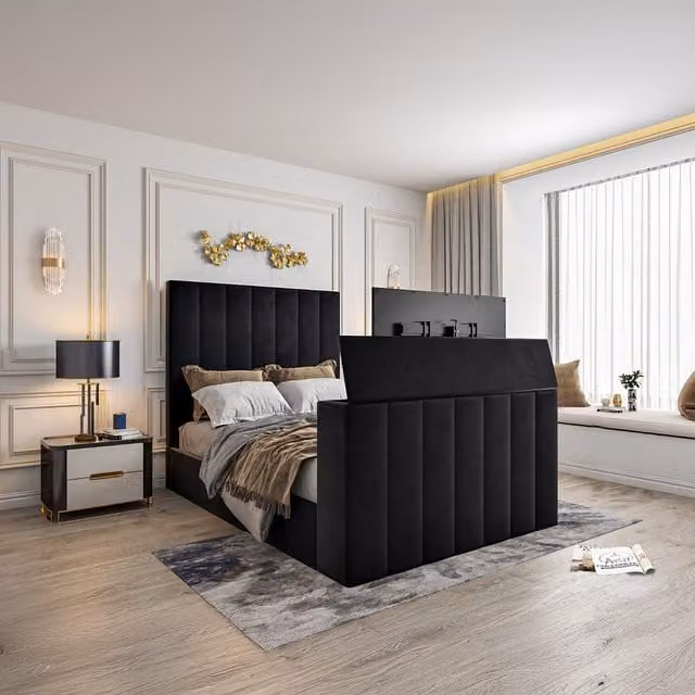 Casani Modern Upholstered Velvet Bed Frame in Purple, W/D/H: 90 x 190 cm