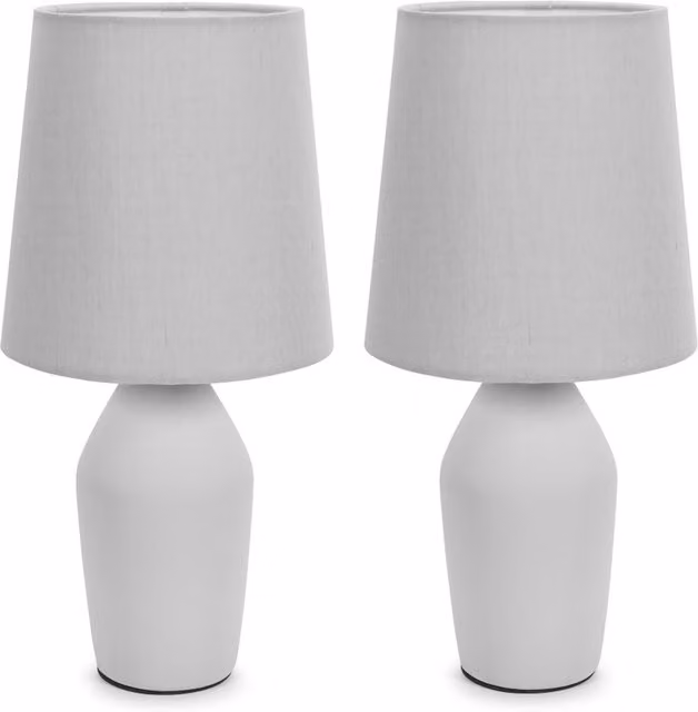 ValueLights Set of 2 Grey Ceramic Table Lamps with Fabric Shades
