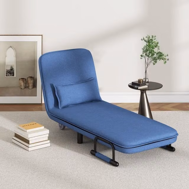 Costway Modern Fabric Single Folding Sofa Bed Chair with Pillow in Blue