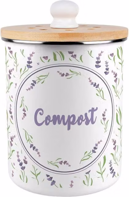 Purely Home Wispy Lavender Metal Compost Caddy with Flip Lid, 2L, Purple