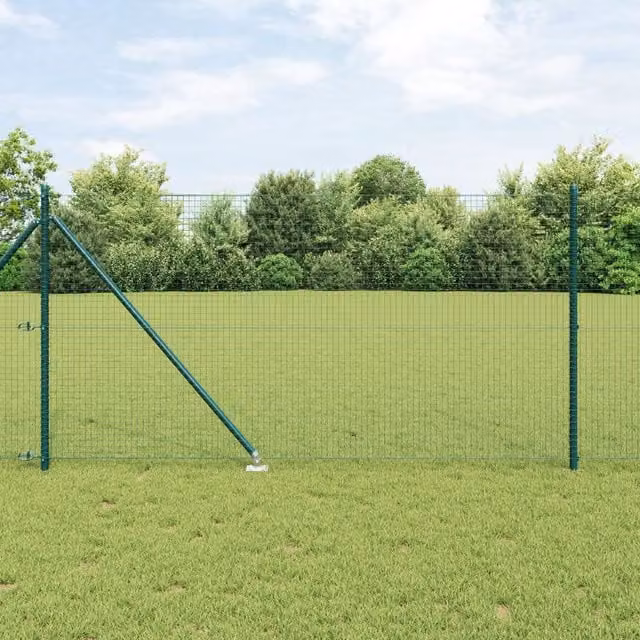 Berkfield Home Green Steel Welded Wire Fence with 13 Spike Posts, 1 x 25 m