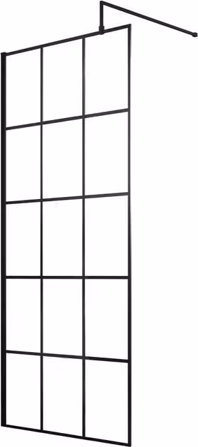 Balterley Black Framed Wetroom Screen with 8mm Clear Safety Glass, W: 760 mm, H: 1950 mm