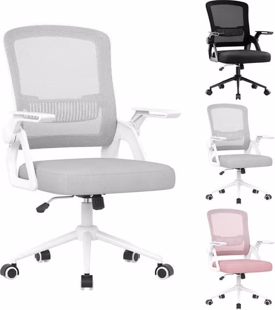 Gartistgo Ergonomic Mesh Office Chair in Grey with Flip-Up Arms and Lumbar Support