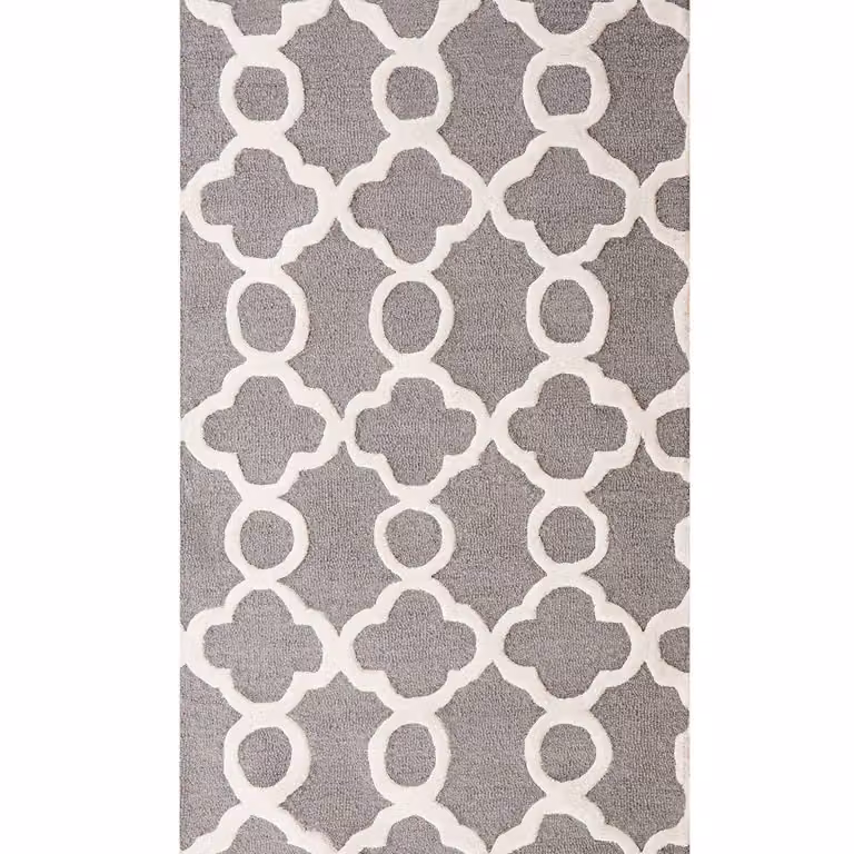 Wyld and Coco Trellis Hand-Tufted Wool and Cotton Geometric Rug in Grey and Beige, W: 80 cm, L: 150 cm
