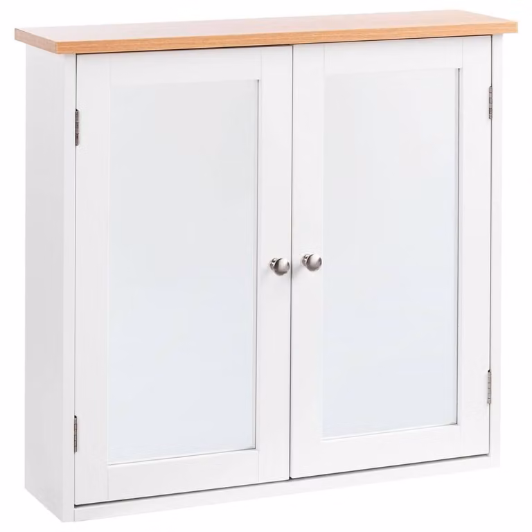 Wyld and Coco Wall-Mounted White MDF Mirror Cabinet with Internal Shelves W: 17 cm, H: 60 cm