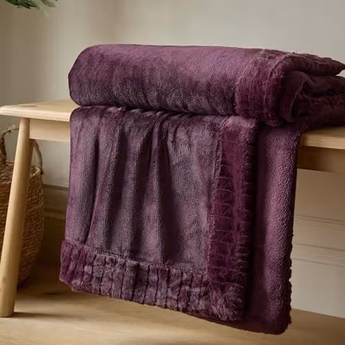 Catherine Lansfield Velvet and Faux Fur Throw, Purple, W: 150 cm, D: 200 cm