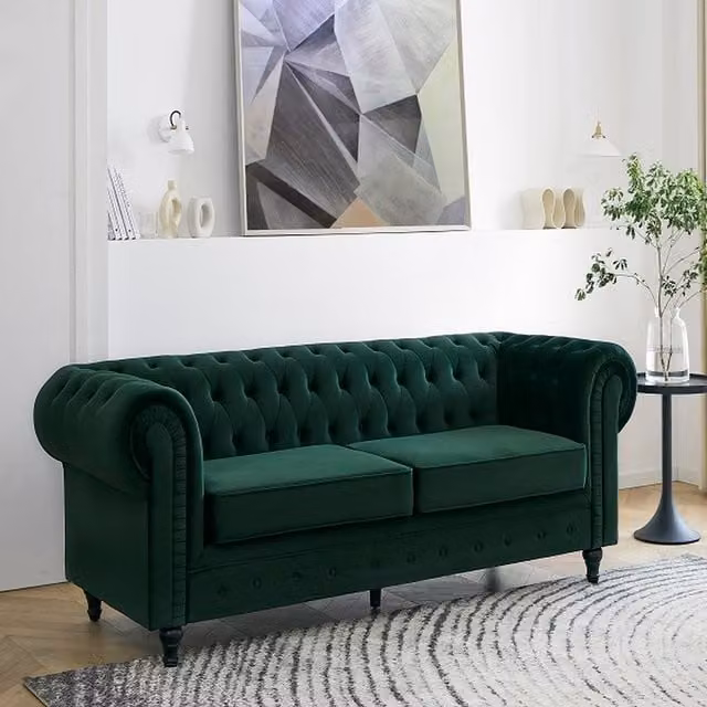 Home Detail Chesterly Green Velvet 3 Seater Chesterfield Sofa