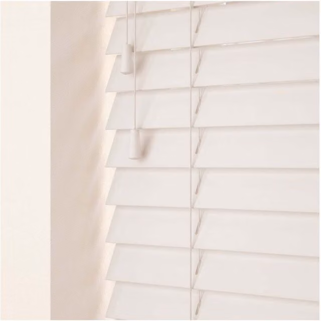 NewEdgeBlinds 50mm Real Wood Venetian Blind with Strings, White, W: 45 cm, H: 120 cm