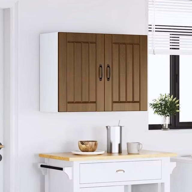 Berkfield Home Lucca Kitchen Wall Cabinet in Brown Oak Engineered Wood with Glass Hinged Doors