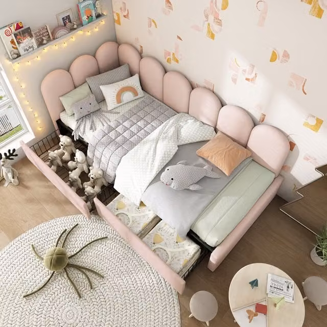 Pink Velvet Upholstered Single Daybed with Storage Drawers, W: 90 cm, L: 190 cm