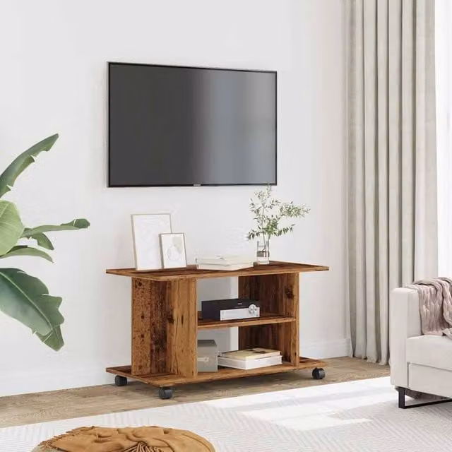 Berkfield Home TV Cabinet with Castors in Brown Old Wood, W/D/H: 80 x 40 x 45 cm