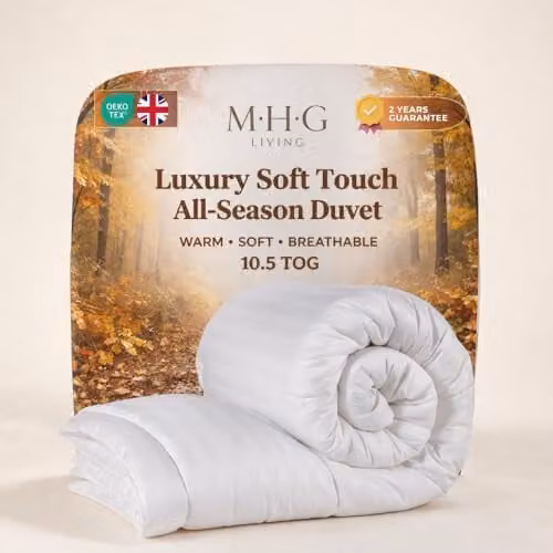 MHG Living Super King 10.5 Tog Duvet, White Striped Microfibre Hollowfibre Quilt, W/D/H: 260 x 220 cm