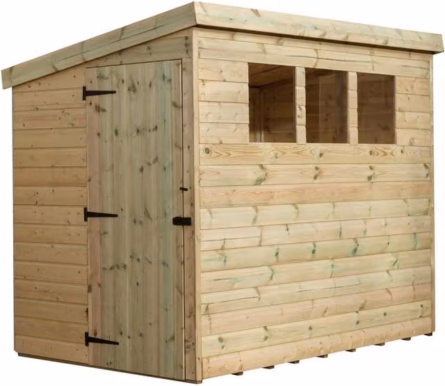 Empire Sheds 2500 8x5 Pent Garden Shed in Green with Single Door and 3 Windows