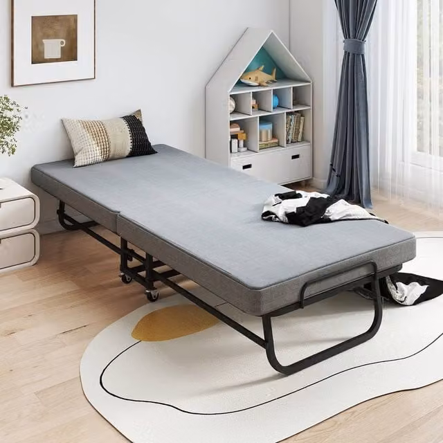Rolipo Portable Folding Guest Bed with Memory Foam Mattress, Grey, W/D/H: 79 x 190 cm