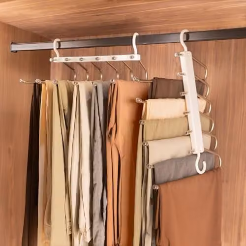 Harbour Housewares Space-Saving 6-in-1 Trouser Hangers with Swivel Hooks, White, Pack of 10