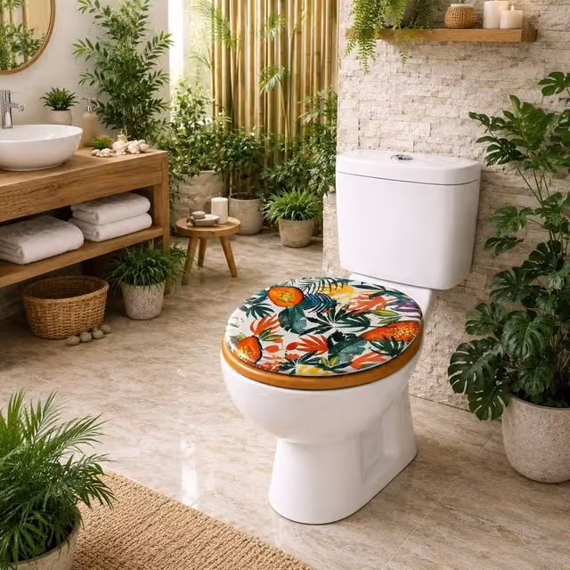 Spot on Dealz Paradise Jungle MDF Wood Toilet Seat, Multicolour, Diameter: 45.72 cm