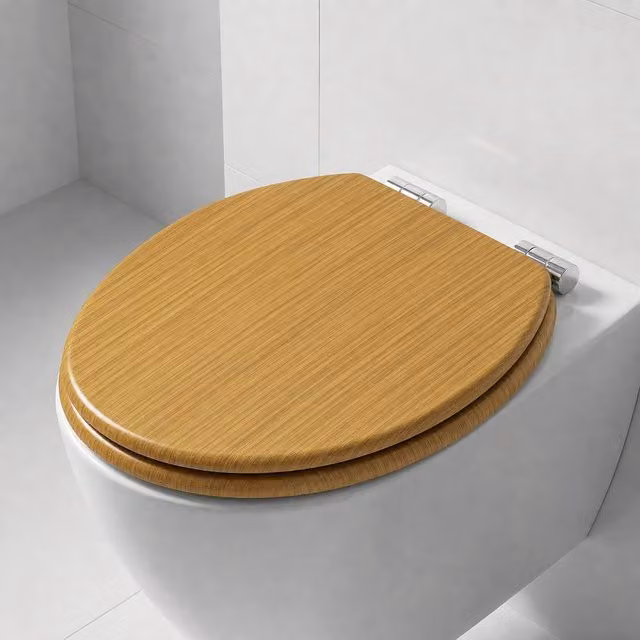 SINOBATH Antibacterial MDF Soft Close Toilet Seat with Quick Release Hinges, Light Brown, Oval Shape