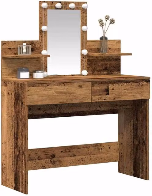 Berkfield Home Hollywood LED Dressing Table with Mirror in Brown Rustic Wood