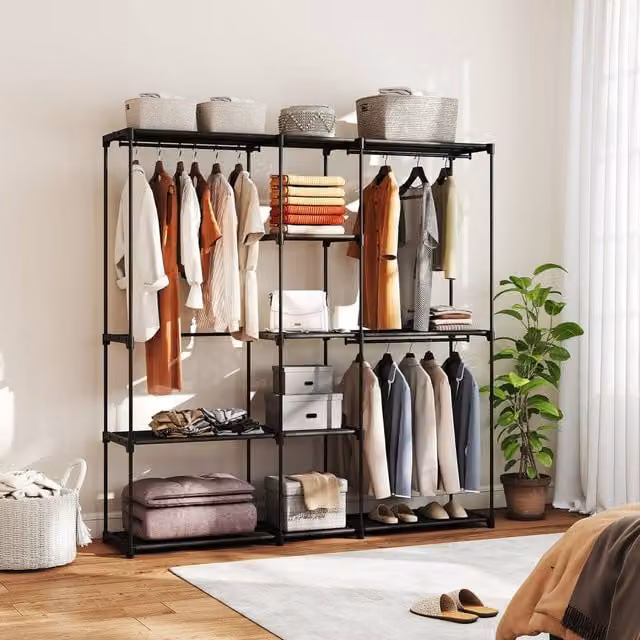 HOMCOM Open Portable Wardrobe and Clothes Rack with 8 Shelves in Black