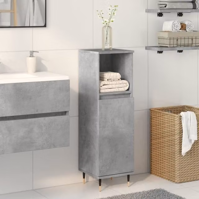 Berkfield Home Industrial Bathroom Cabinet in Concrete Grey, W/D/H: 30 x 30 x 100 cm