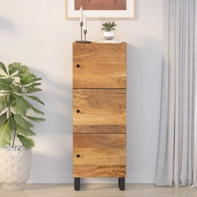Berkfield Home Industrial Highboard with 3 Hinged Doors in Brown Mango Wood and Iron, W/D/H: 40 x 33 x 110 cm