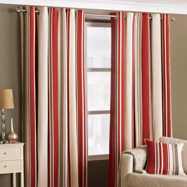 Make It A Home Set of 2 Broadway Striped Room Darkening Eyelet Curtains, Pink/Red, H: 229 cm, W: 168 cm
