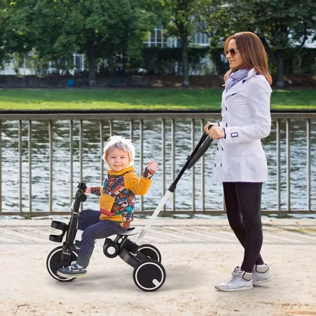 FableKids 7-in-1 Kids Tricycle and Balance Bike with Learning Wheels in White