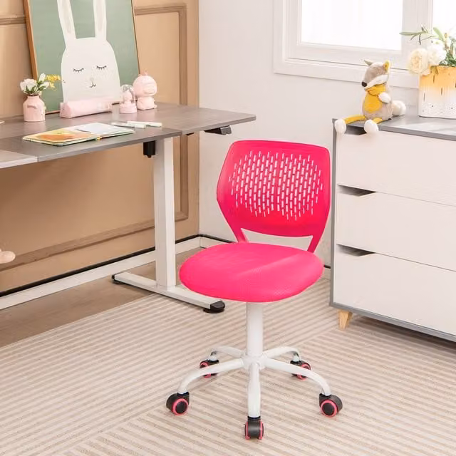 Costway Ergonomic Pink Fabric School Desk Chair with Adjustable Height and Swivel Castors