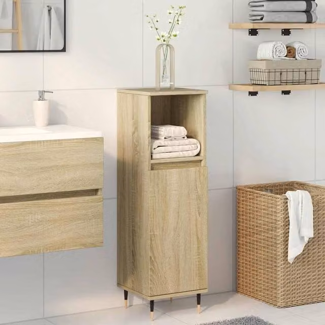 Berkfield Home Practical Bathroom Cabinet in Sonoma Oak, Light Brown, W/D/H: 30 x 30 x 100 cm