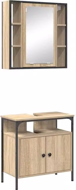 Berkfield Home 2 Piece Modern Bathroom Cabinet Set in Brown Sonoma Oak