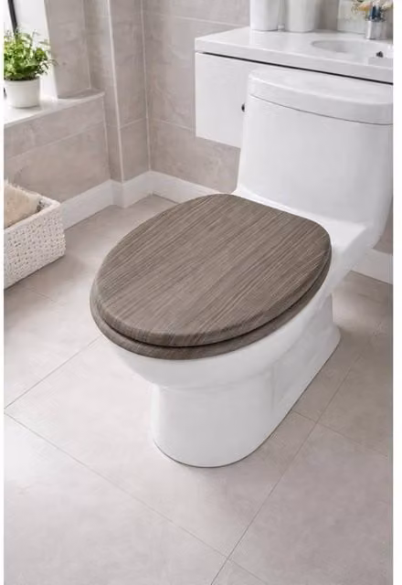 Spot On Dealz Oval MDF Wood Toilet Seat in Grey, 45.72 cm