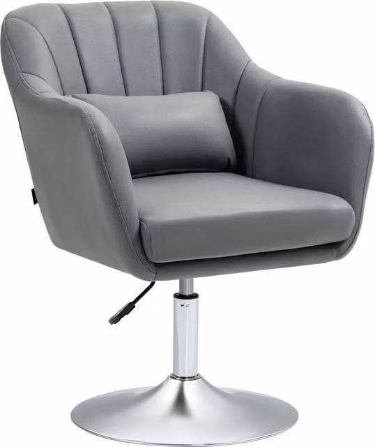 HOMCOM Contemporary Grey Vanity Armchair with Adjustable Height and 360 Degree Swivel