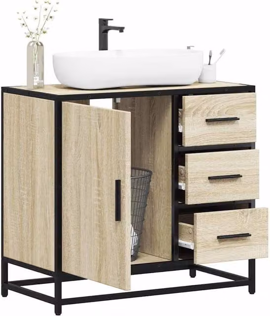 Berkfield Home Sonoma Oak Bathroom Sink Cabinet, Brown, W/D/H: 65 x 33 x 60 cm