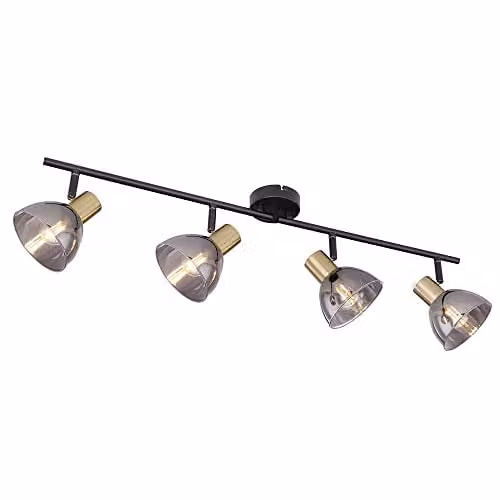 Globo Lighting Smoke Spotlight 2 Arm Adjustable Brass and Matte Black Glass Wall Lamp