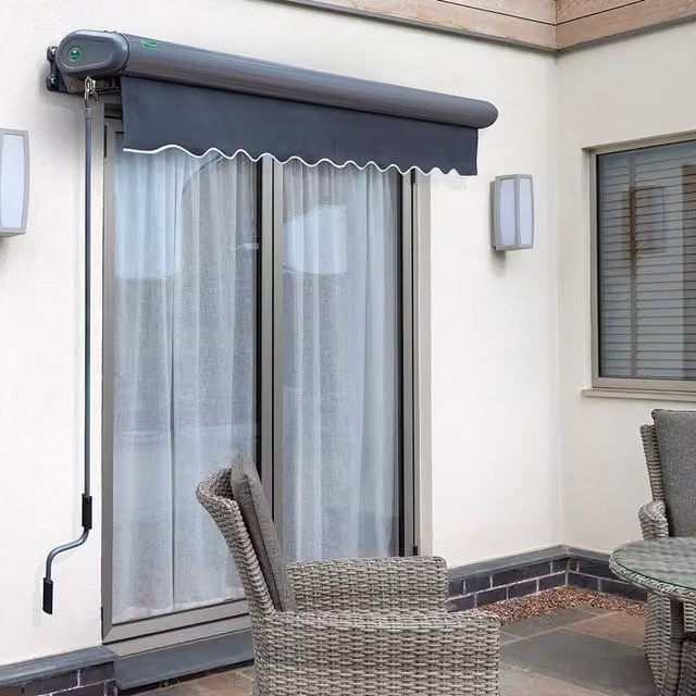 Primrose Full Cassette Electric Patio Awning with Motor, 3m Canopy, Grey Aluminium