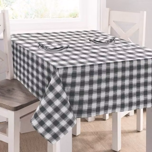 Kitchen Trends Grey Seersucker Gingham Check 100% Cotton Tablecloth, Width: 70 cm