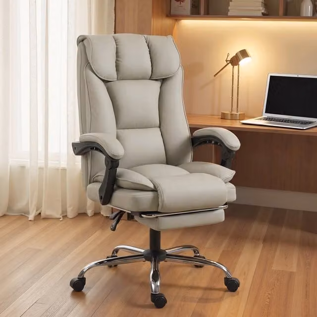HOMCOM Executive Office Chair in Beige Synthetic Leather with Headrest and Armrests