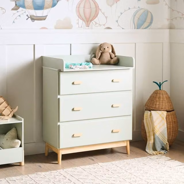 Wyld and Coco Scandinavian Style Changing Table Dresser in Light Green MDF with Drawers