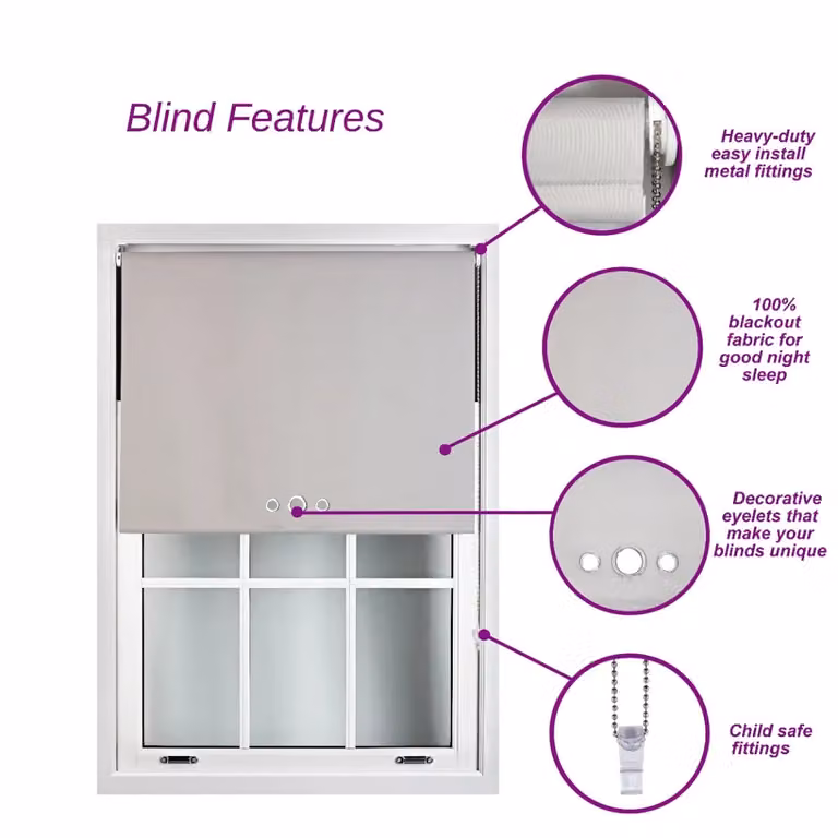 Furnished Blue Blackout Roller Blinds with Thermal Insulation and UV Resistance, Width: 115 cm, Drop: 165 cm