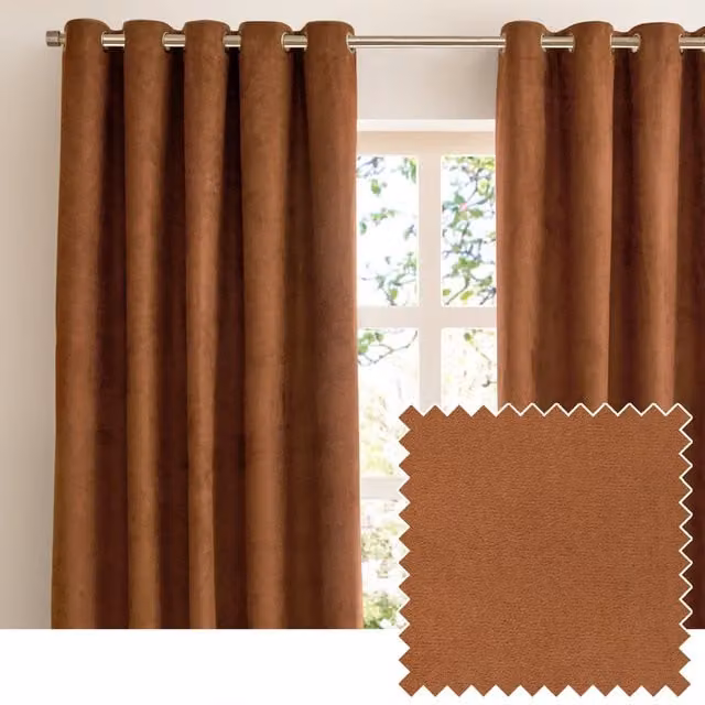 Verso Suede Blackout Eyelet Curtains in Cinnamon, W: 137 cm, H: 168 cm