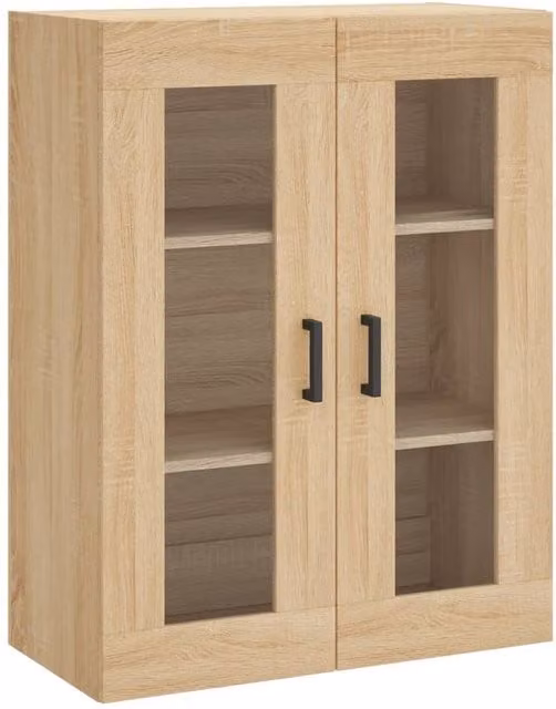 Berkfield Home Wall Mounted Cabinet in Sonoma Oak with Glass Doors, W/D/H: 69.5 x 34 x 90 cm