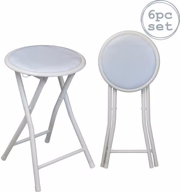Harbour Housewares Pack of 6 Padded Folding Stools in White