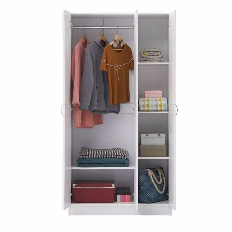 Timber Art Design Modern 3 Door White Wardrobe with Hanging Rail and Internal Shelves, H 180 x W 90 x D 45 cm