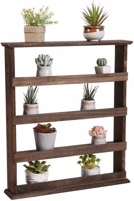 Nordara Rustic Brown Wood Wall Mounted Kitchen Spice Rack Shelves W/D/H: 60 x 53 x 10 cm