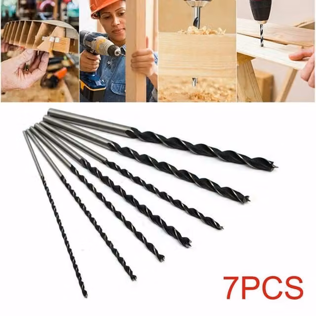 FLAVORA 7-Piece Long Wood Drill Bit Kit in Silver