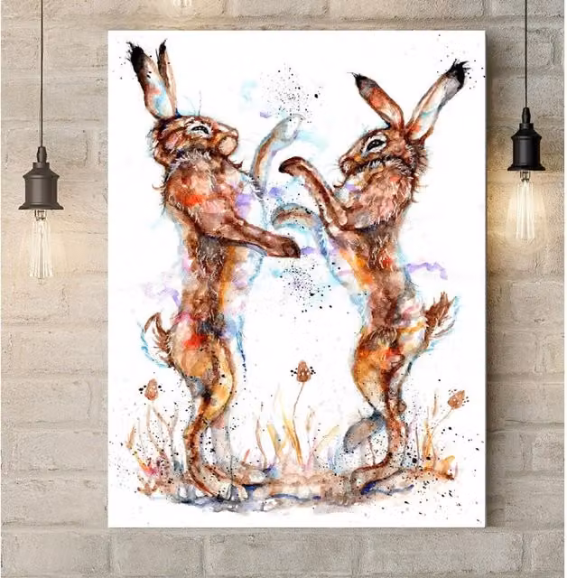 BebesArts Boxing Hares Canvas Wall Art, Brown, W: 50.8 cm, H: 50.8 cm