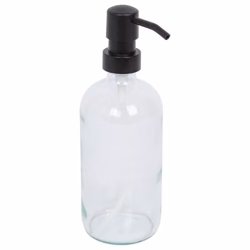 Harbour Housewares Refillable Glass Soap Dispenser with Black Pump, 500ml, Transparent